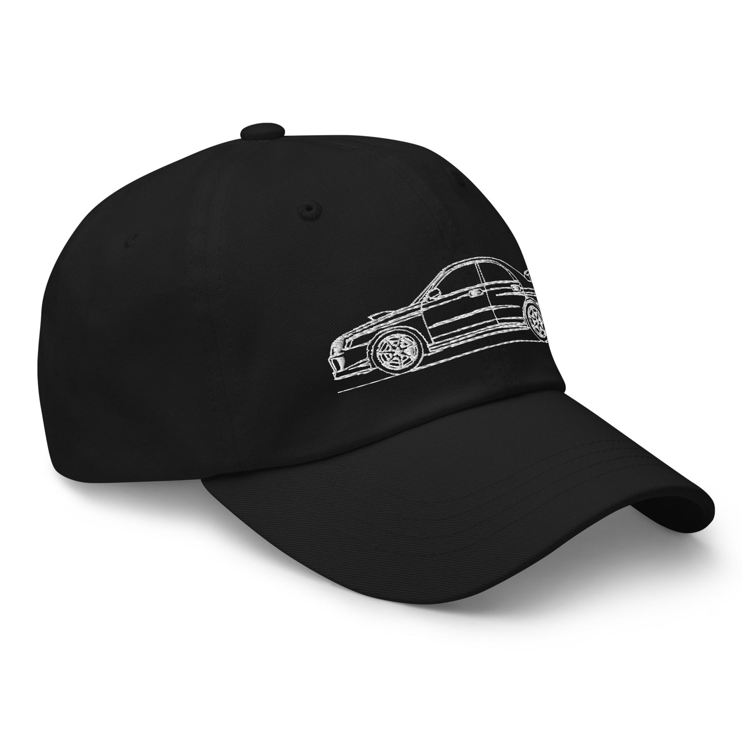 Classic black dad hat viewed from the front