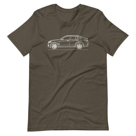 BMW F98 X4 M silhouette t-shirt design displayed