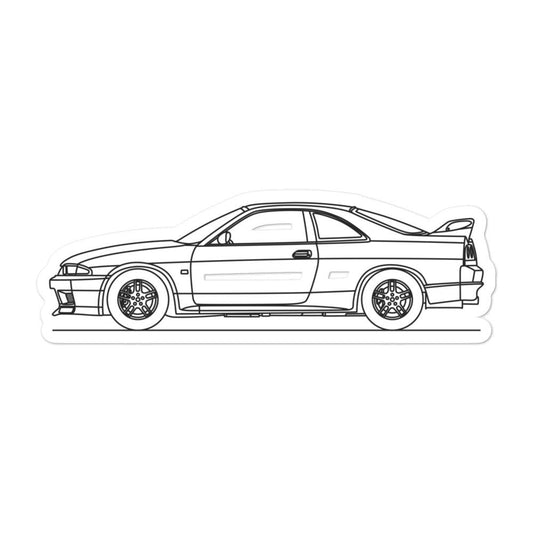 Nissan R33 GT-R silhouette sticker on display