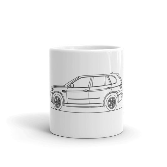 BMW E70 X5 M Silhouette ceramic mug displayed