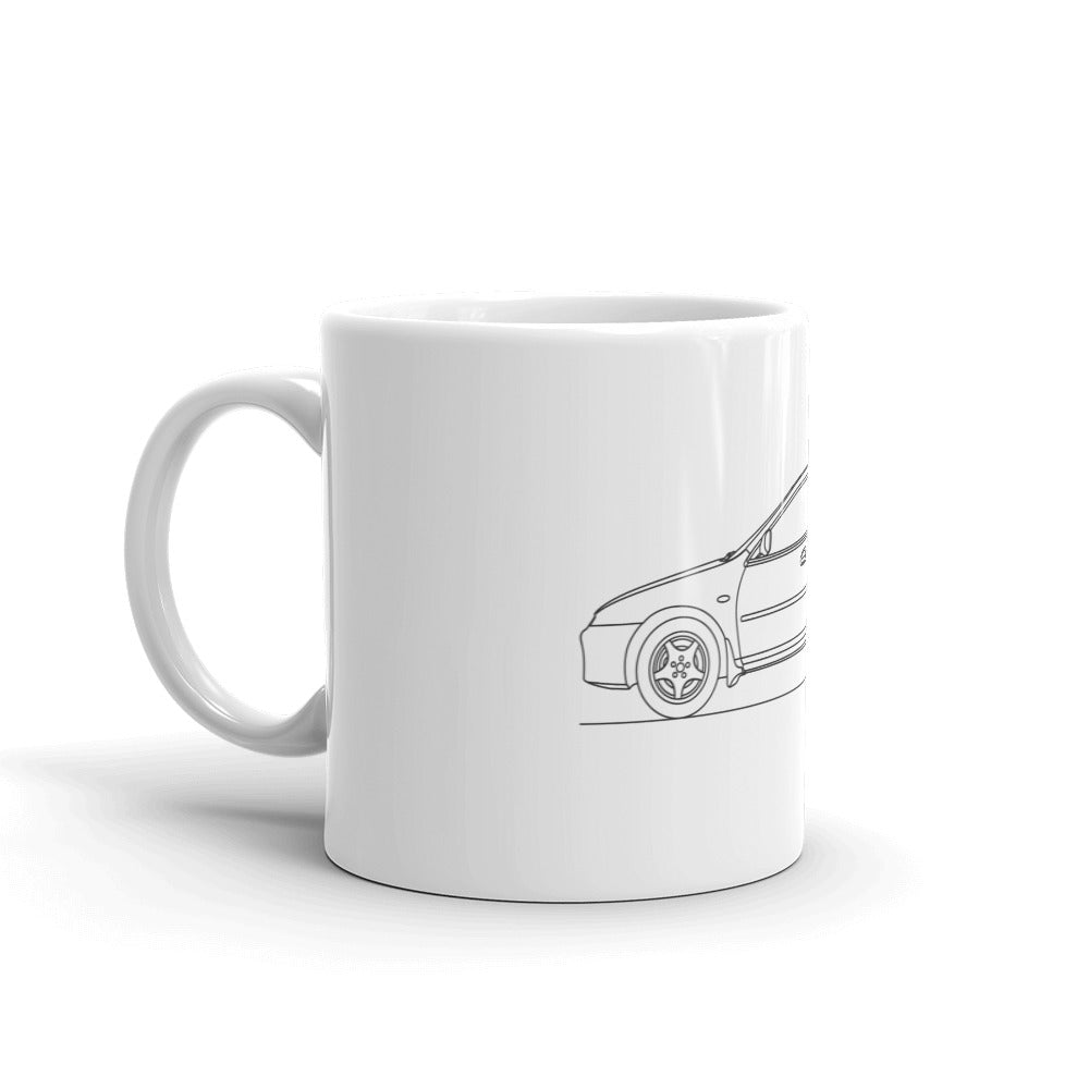 White glossy mug featuring Mazda 323F BA design