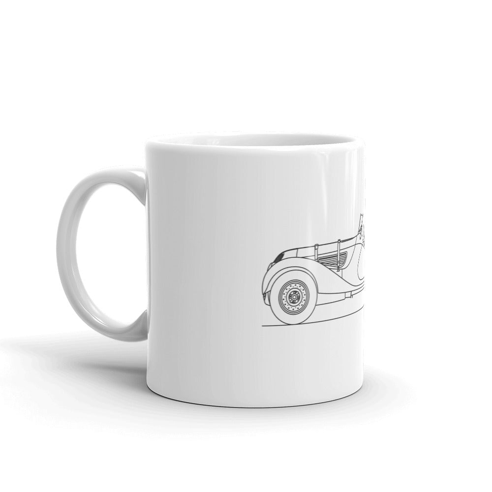 White glossy BMW 328 mug with handle.