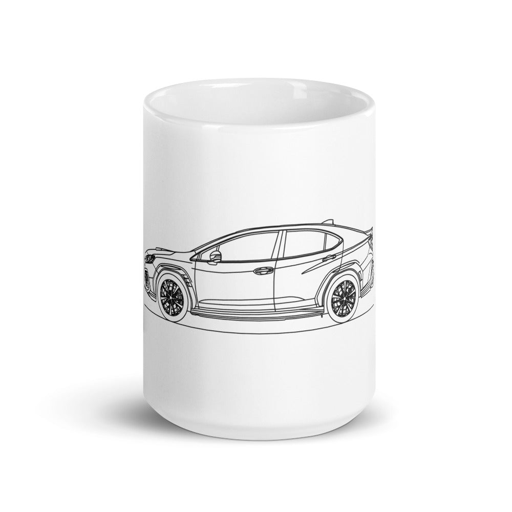 White glossy Subaru WRX mug front view