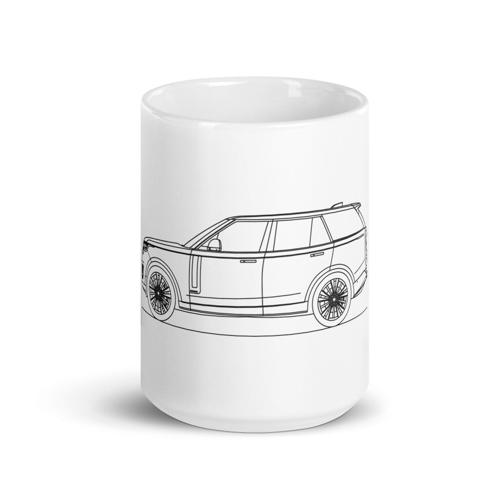 White glossy mug featuring Land Rover design