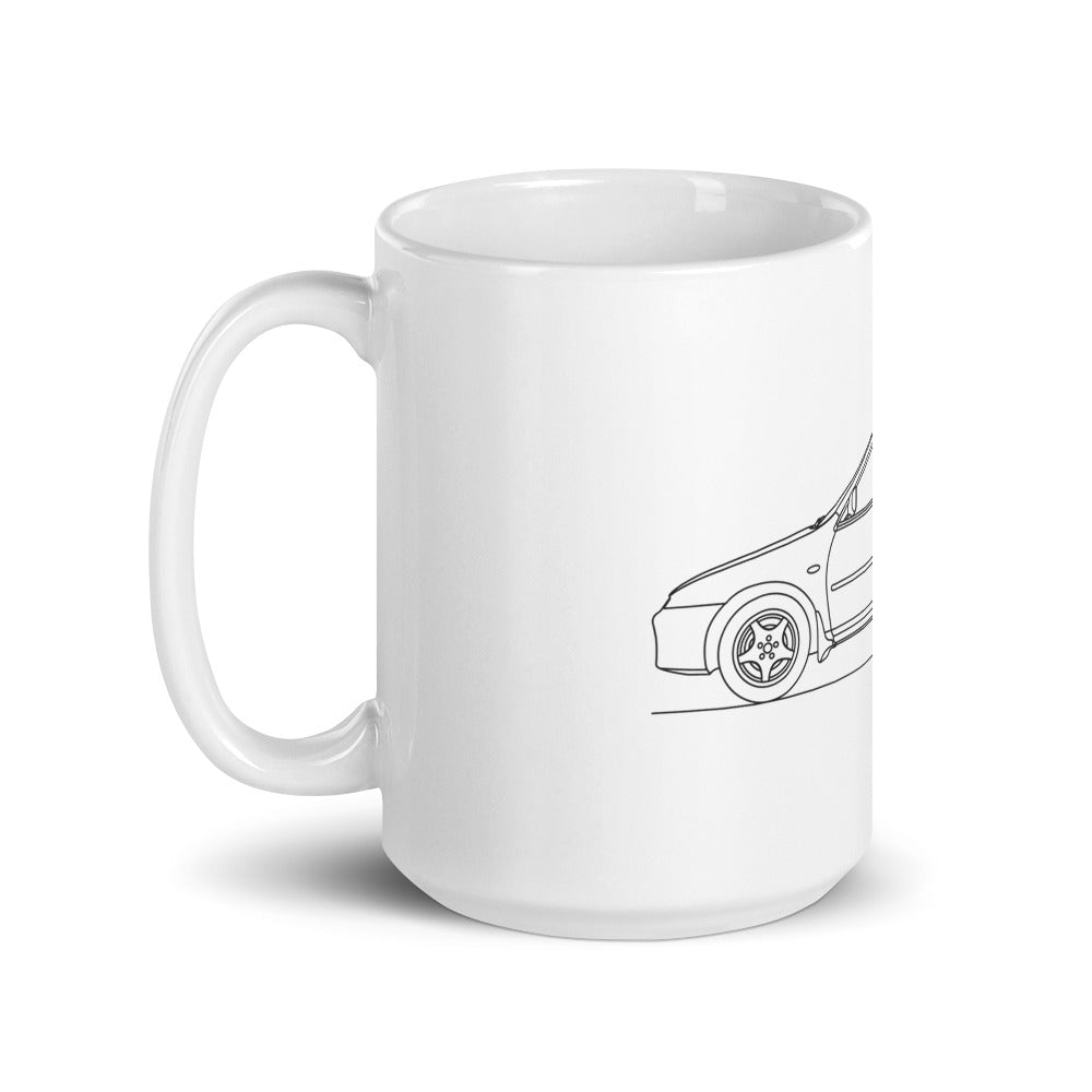 White glossy mug with handle on left