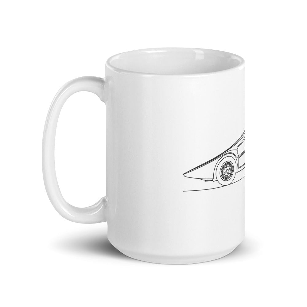 White glossy mug with handle on left